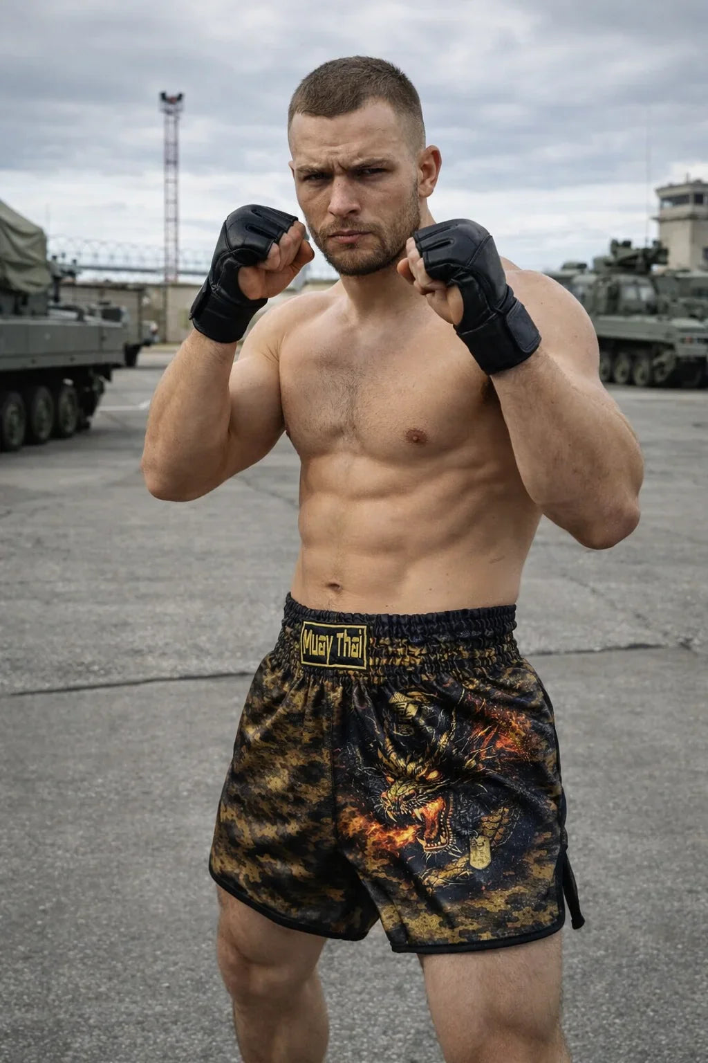 Military-style Muay Thai shorts for men