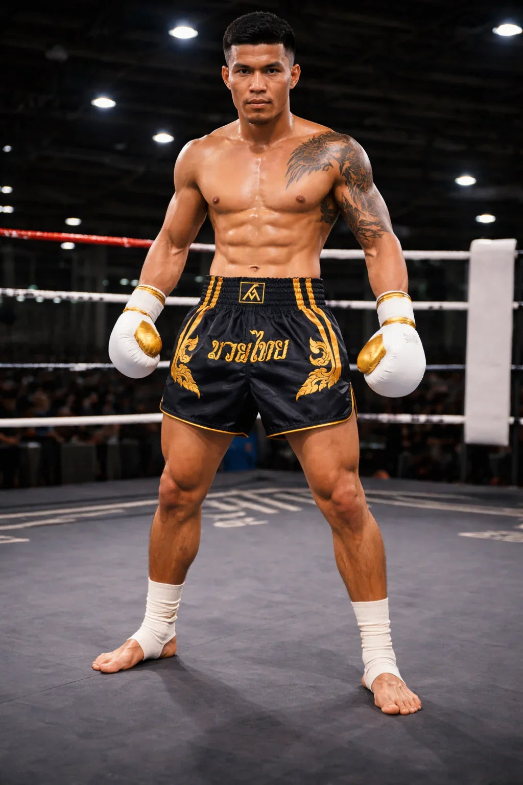 Professional Muay Thai Shorts – Black & Gold Edition