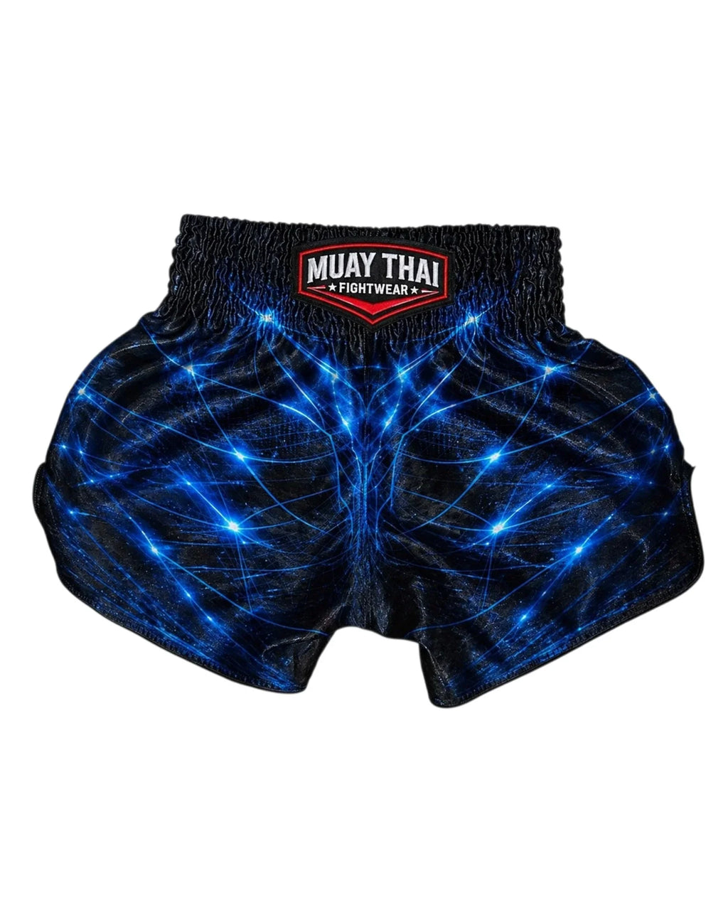 Blue Voltage Muay Thai shorts – electric blue premium fight shorts front view – buy authentic Muay Thai gear Thailand
