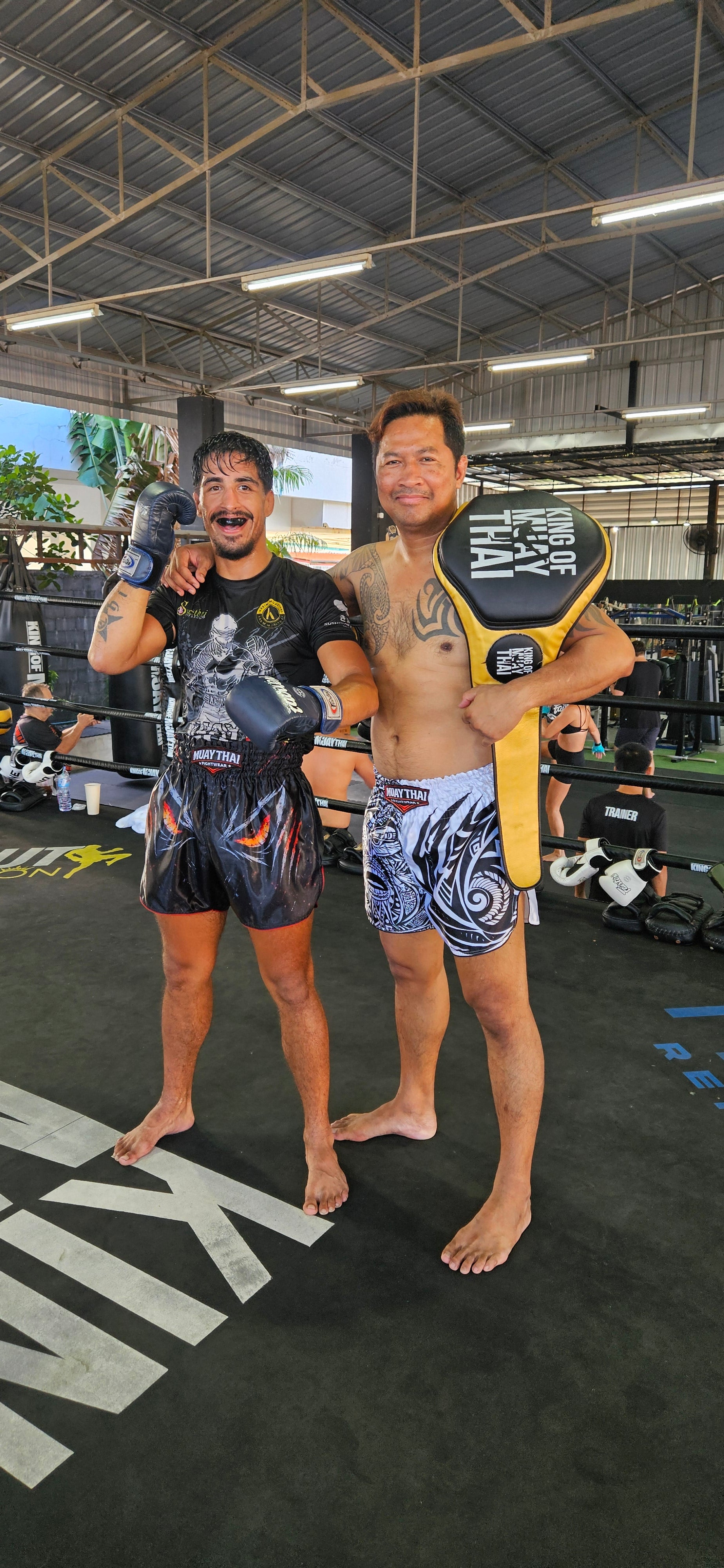 Maori Reign Muay Thai shorts rear view – bold tribal Maori design with premium stitching – buy fight shorts Thailand
