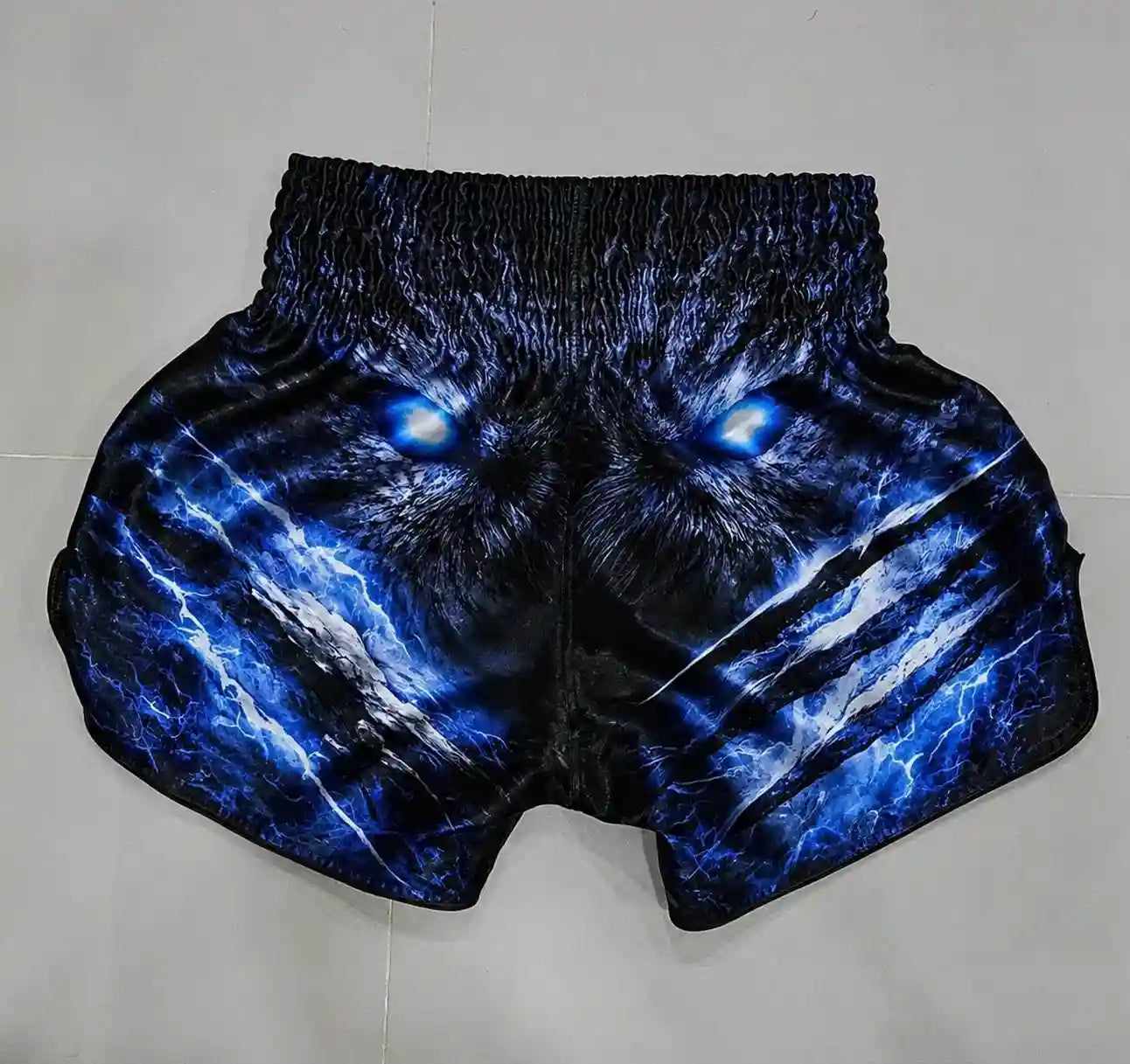 Storm Beast Muay Thai shorts front view – premium satin fabric fight shorts – shop Muay Thai Fight Wear Thailand
