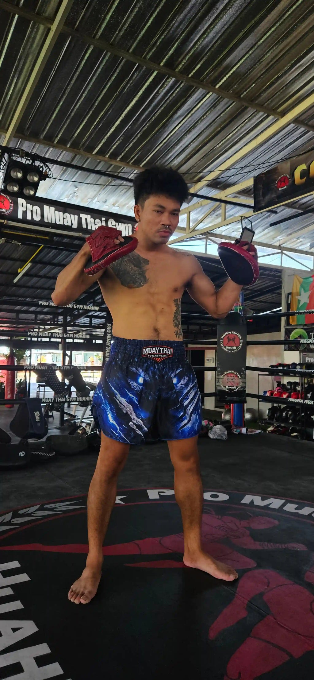 Storm Beast Muay Thai shorts – fighter during gym sparring session – shop elite fight wear Thailand
