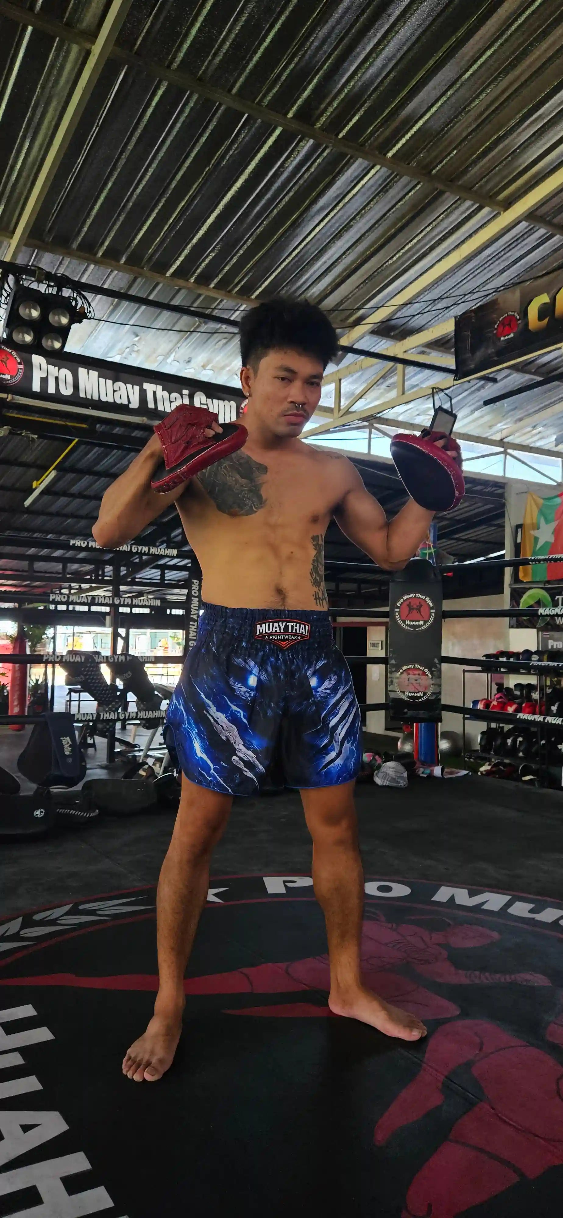 Storm Beast Muay Thai shorts – fighter during gym sparring session – shop elite fight wear Thailand

